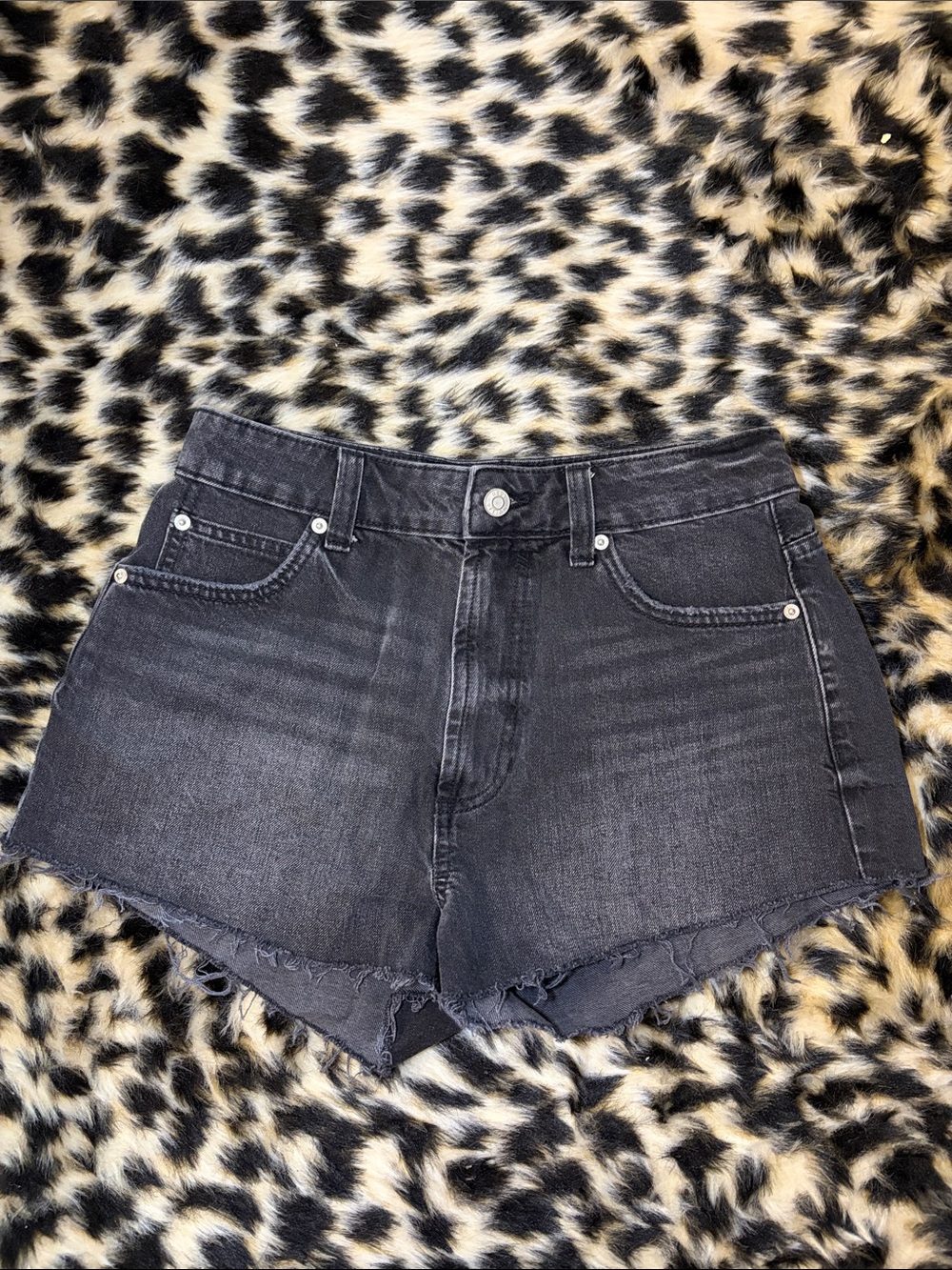 ASOS Black High-Rise Raw Hem Denim Shorts